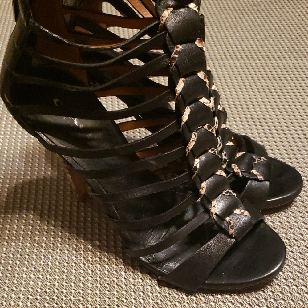 Coach Black Strappy Heels with Metallic Accents